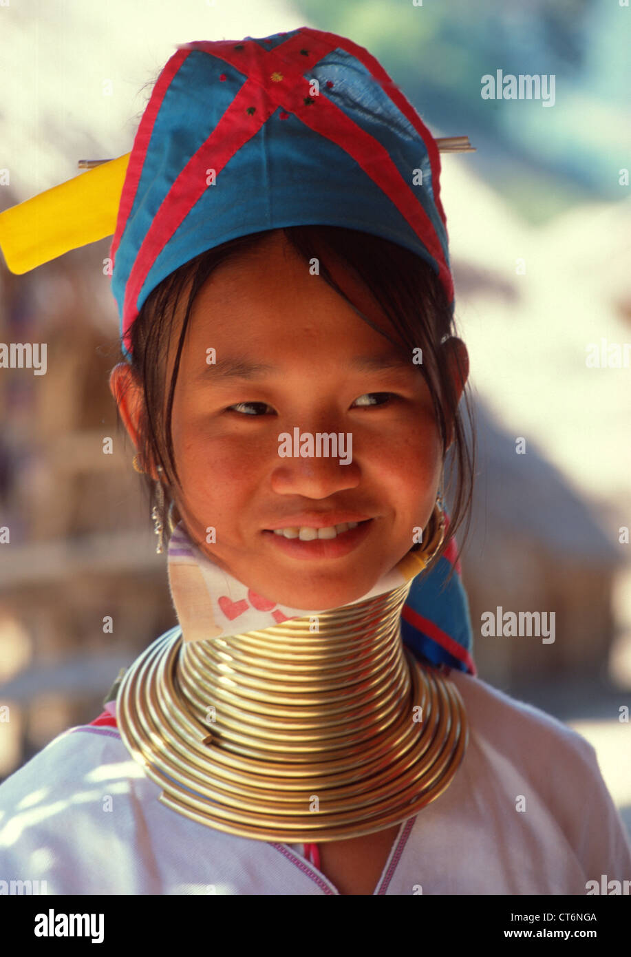Hill Tribes, Hilltribe Girl, Longneck, Paduang, Gilt neck rings