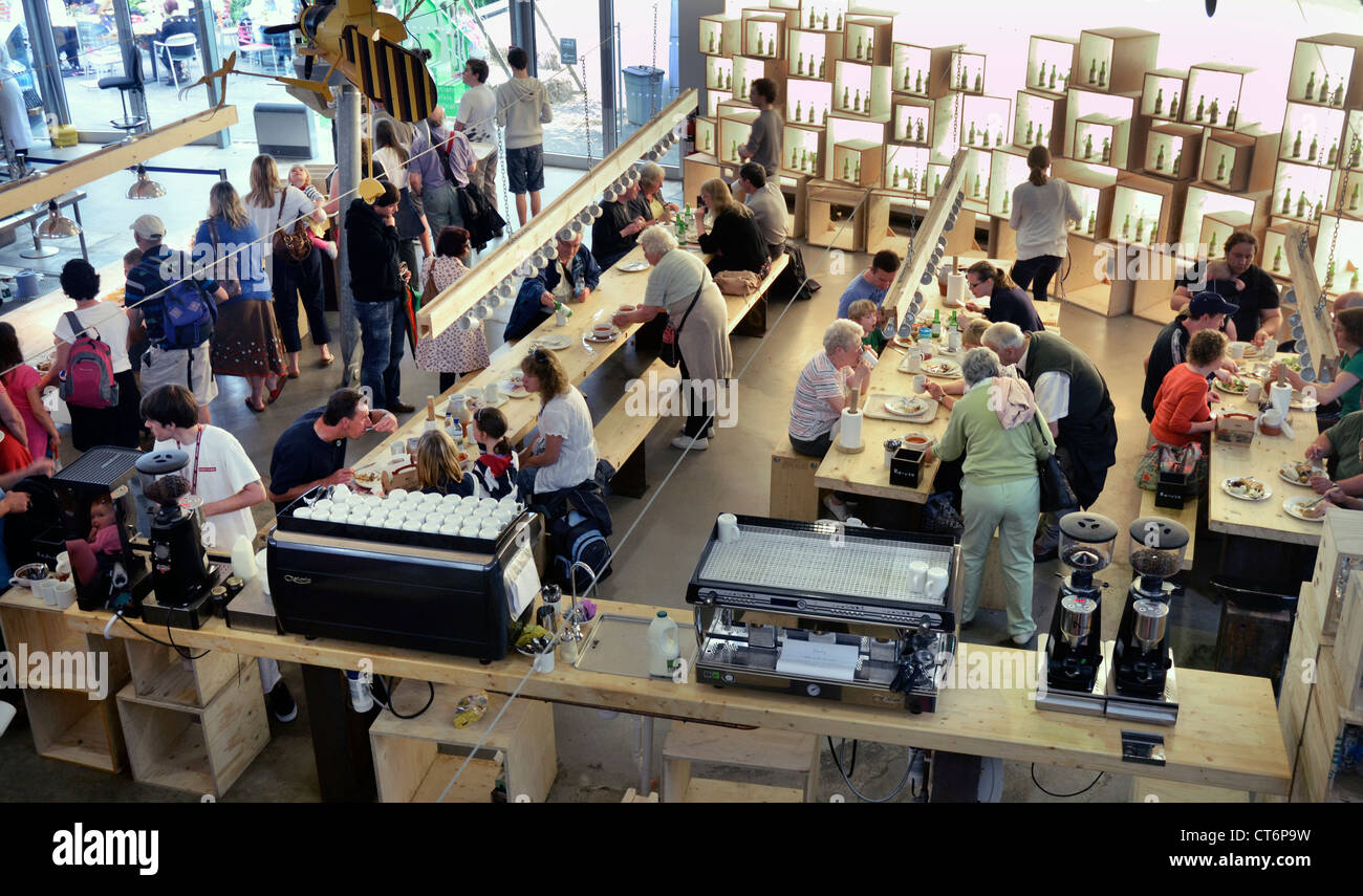 people eating in cafe at eden project cornwall england Stock Photo