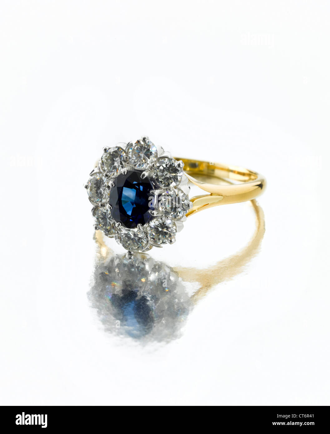 Antique Ceylon sapphire gold ring. Stock Photo