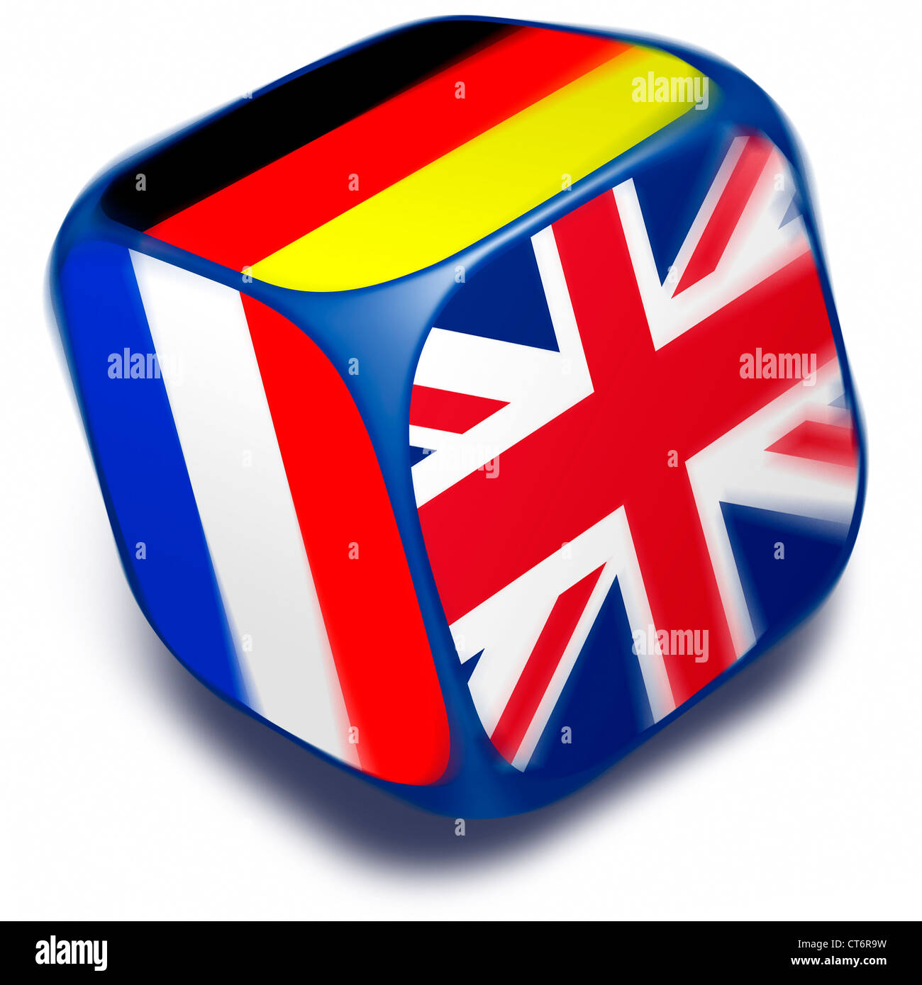 Dice with the flags of Europe's three most powerful nations, France