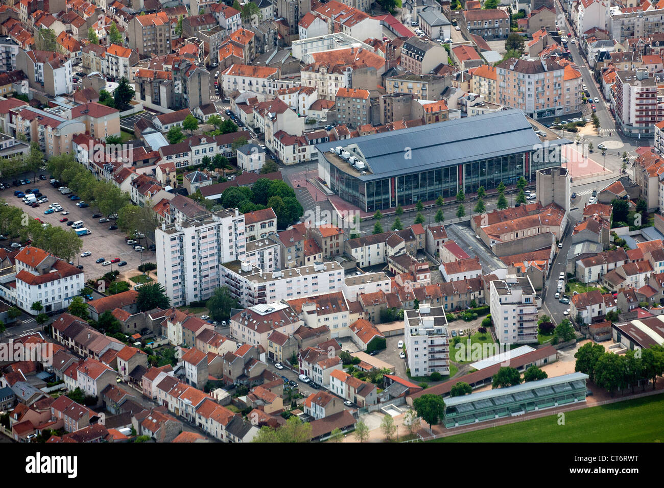 An aerial view of the Vichy covered market (Auvergne - France). Vichy from above. Stock Photo