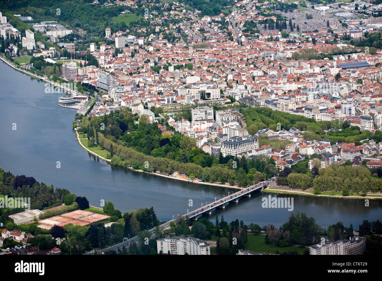 An aerial view of Vichy (Allier - Auvergne - France). Vichy from above. Allier Auvergne France Europe Stock Photo