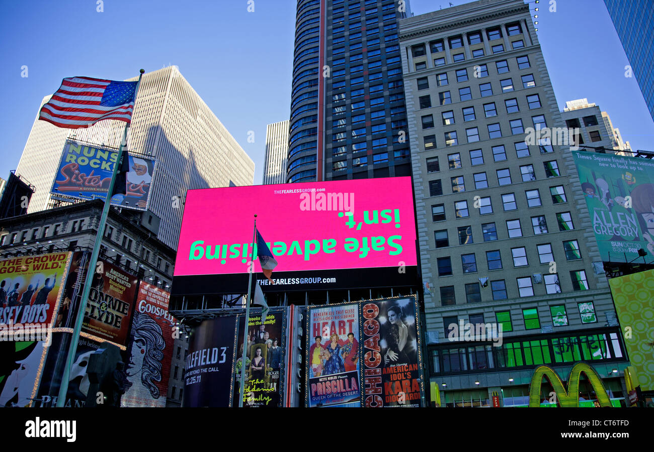 United States of America. New York. Manhattan. Time Square. Skyscrapers. Advertising signs. Stock Photo