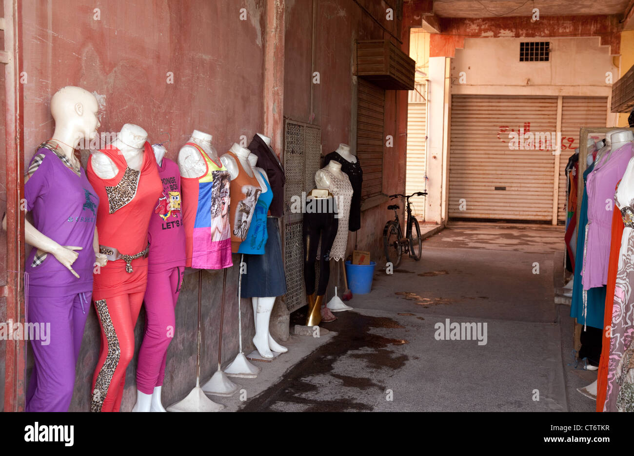 Womens clothes stall, the souk, the market, taroudant, Morocco Africa Stock Photo