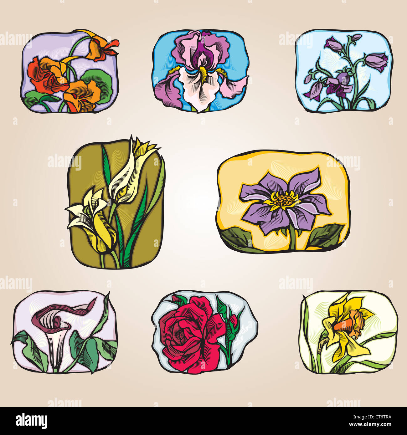 set of icons flowers Stock Photo - Alamy