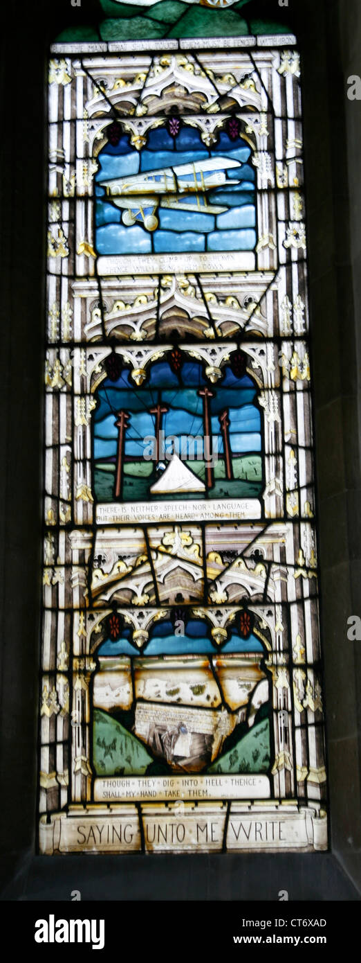 stained glass World War One St Marys church Swaffham Prior Cambridgeshire England UK Stock Photo