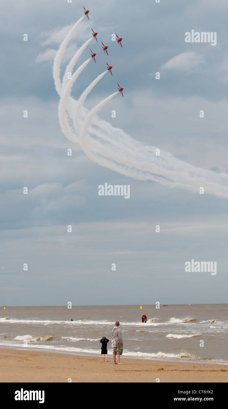 RAF Red Arrows display at Lowestoft Airshow 2012 Stock Photo