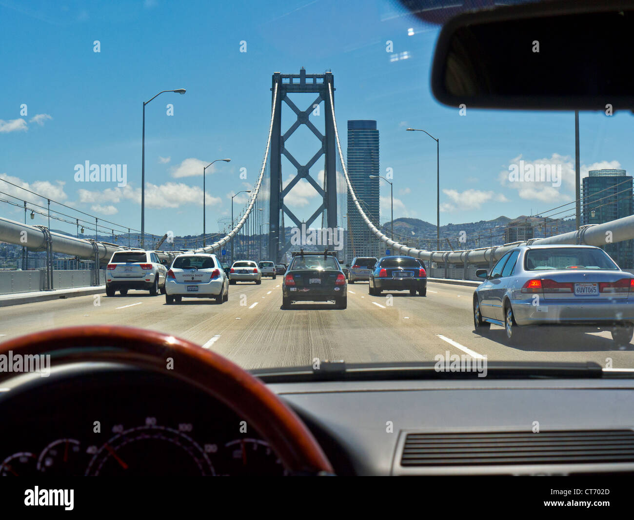 Limousine on Highway 101 Bay Bridge San Francisco from car interior viewpoint San Francisco California USA Stock Photo