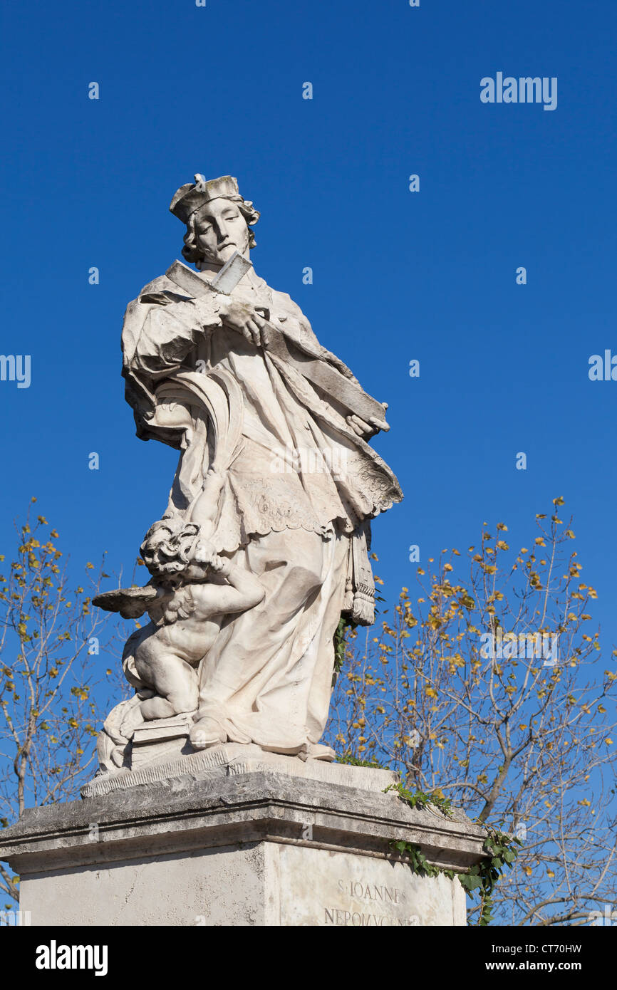 Statue of St. John of Nepomuk by Agostino Cornacchini, Milvian bridge, Rome, Italy Stock Photo