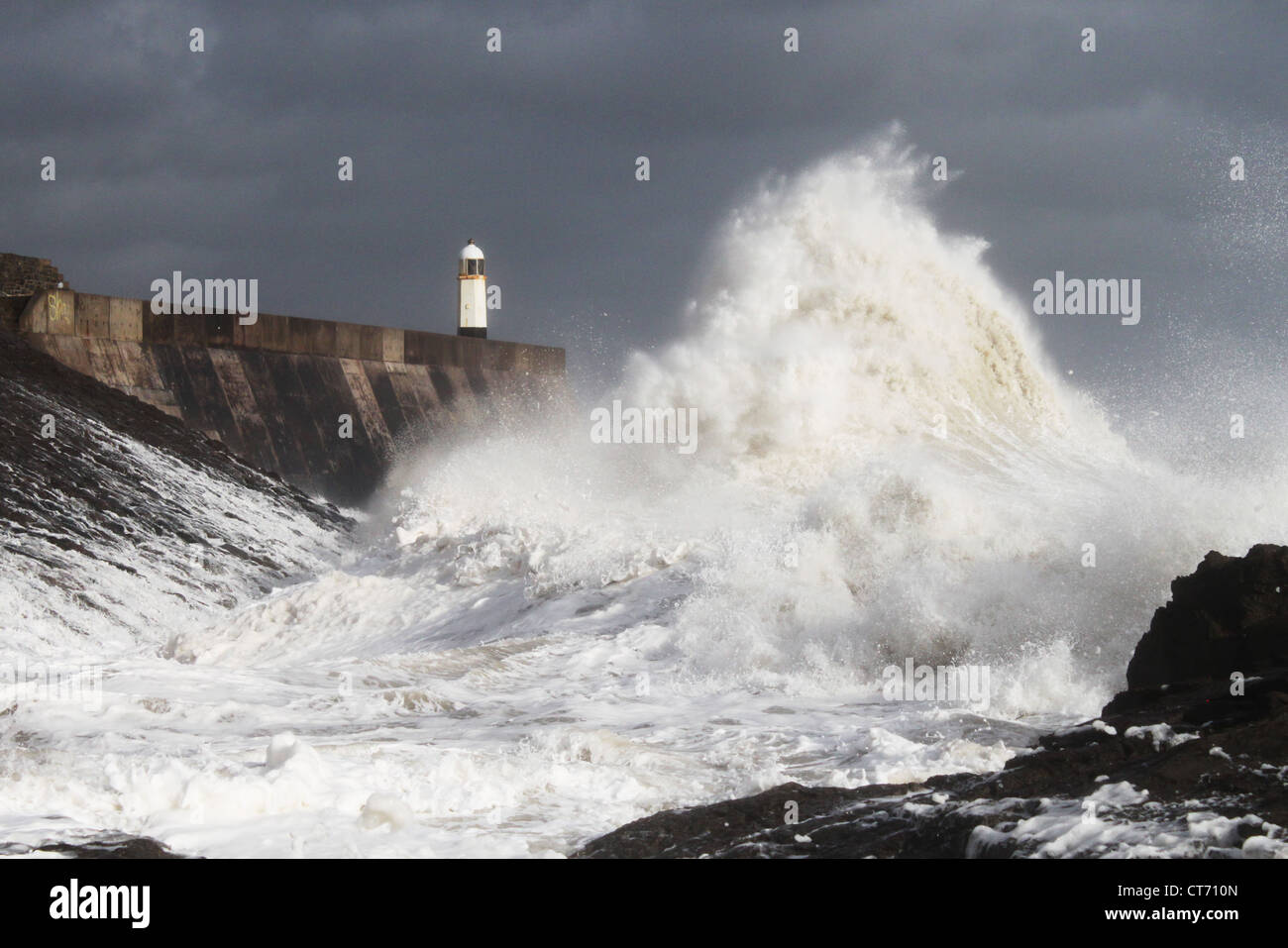 Hurricane Katia hits Wales UK coastline massive waves Stock Photo