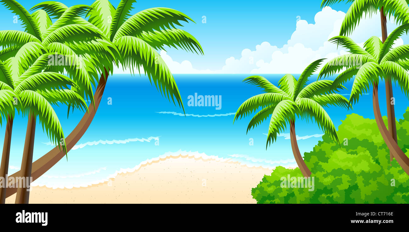 Tropical Background with Sea Palms and Beach Stock Photo - Alamy