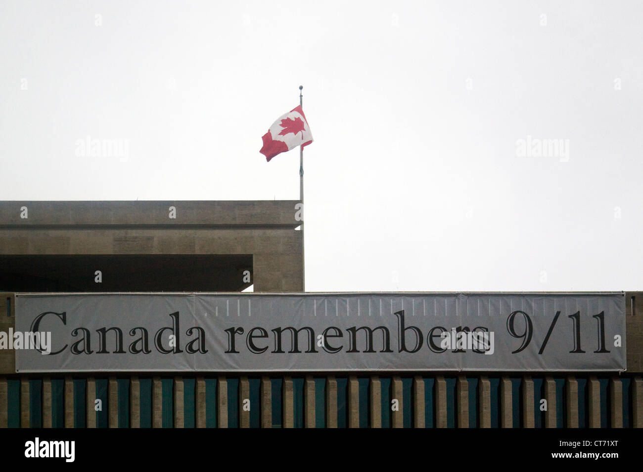 'Canada remembers 9/11' banner atop the Canadian Embassy  in Washington DC. Stock Photo