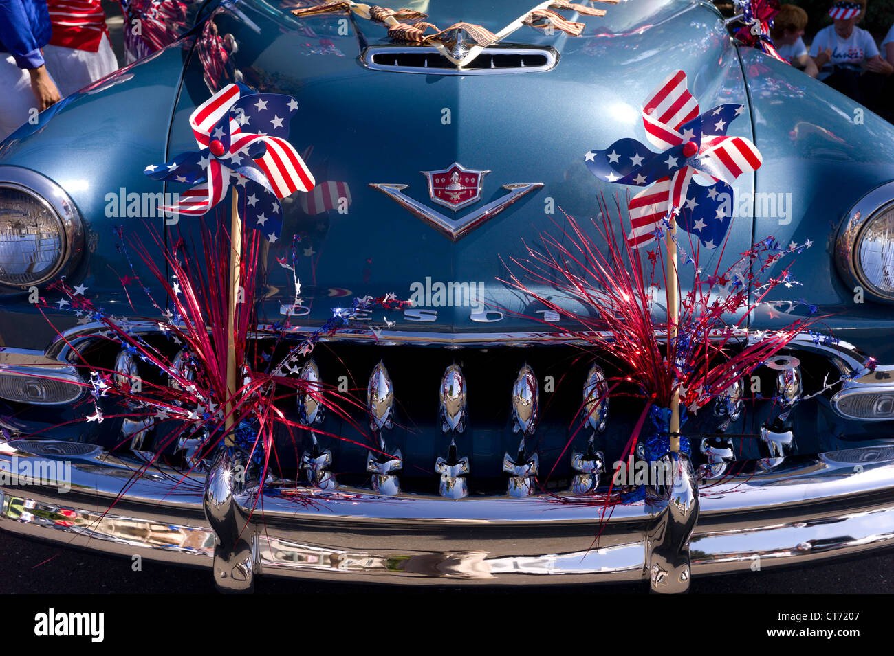 A DeSoto is decorated for appearance in a 4th of July parade. Stock Photo