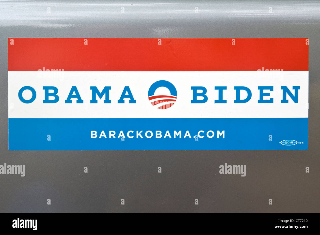 Barack Hussein Obama and Joseph Biden 2012 political sticker on a car bumper. Stock Photo