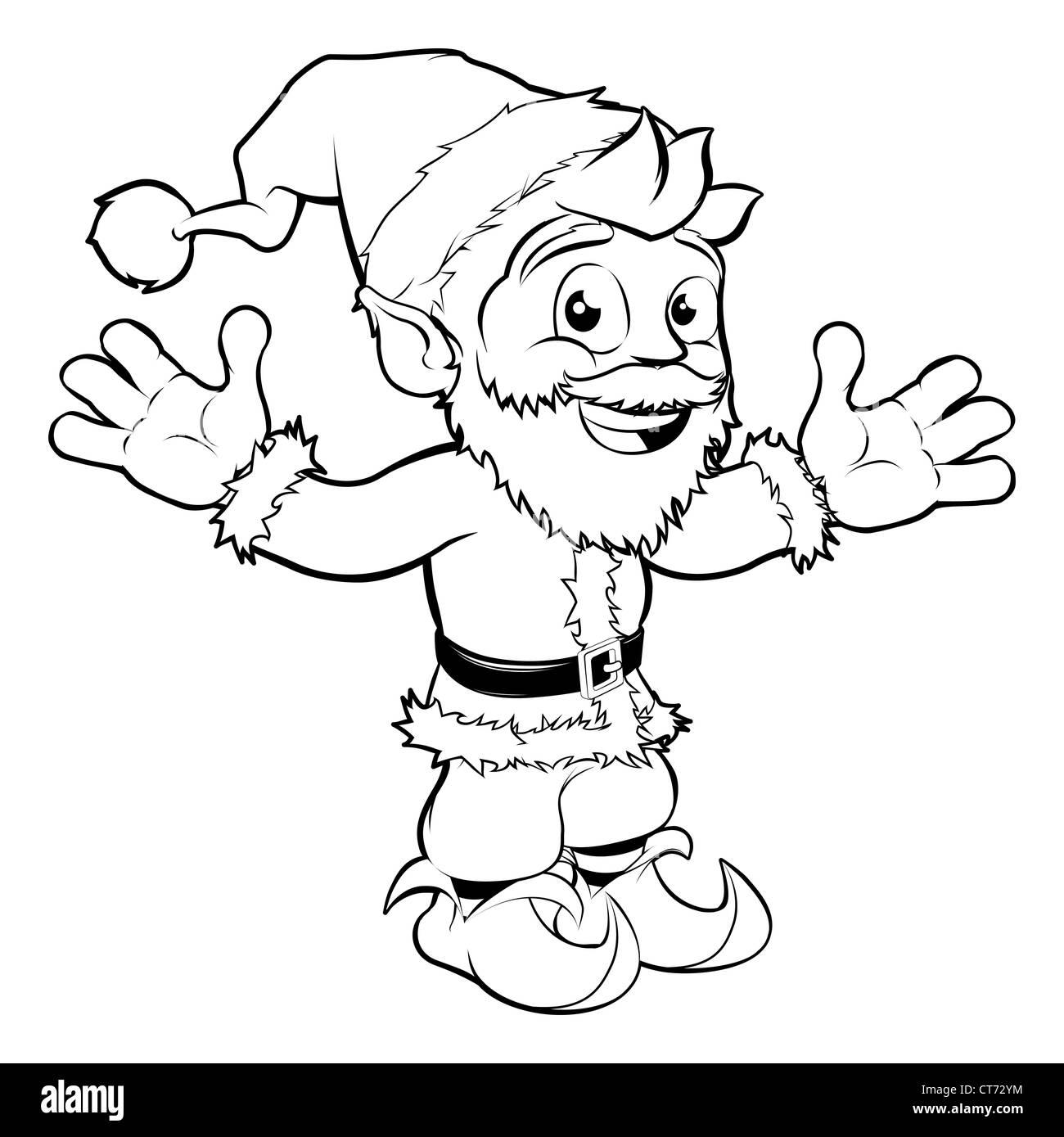 Monochrome Christmas drawing of happy Santa smiling and waving Stock Photo