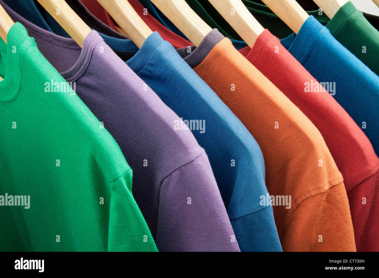 Colorful t-shirts on the hanger  Stock Photo