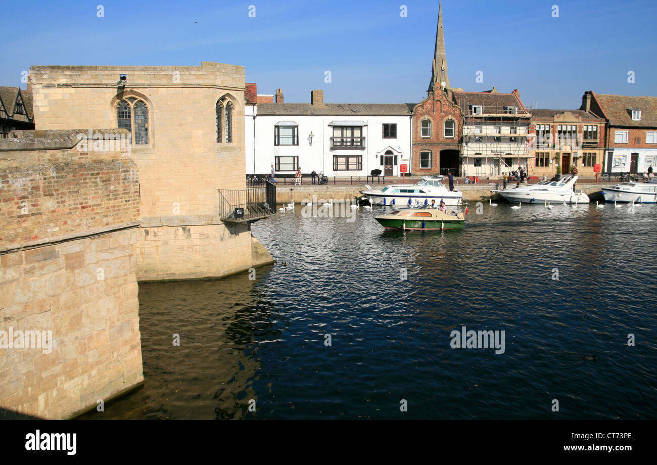 chapel on bridge boats River Ouse St Ives Cambridgeshire England UK Stock Photo