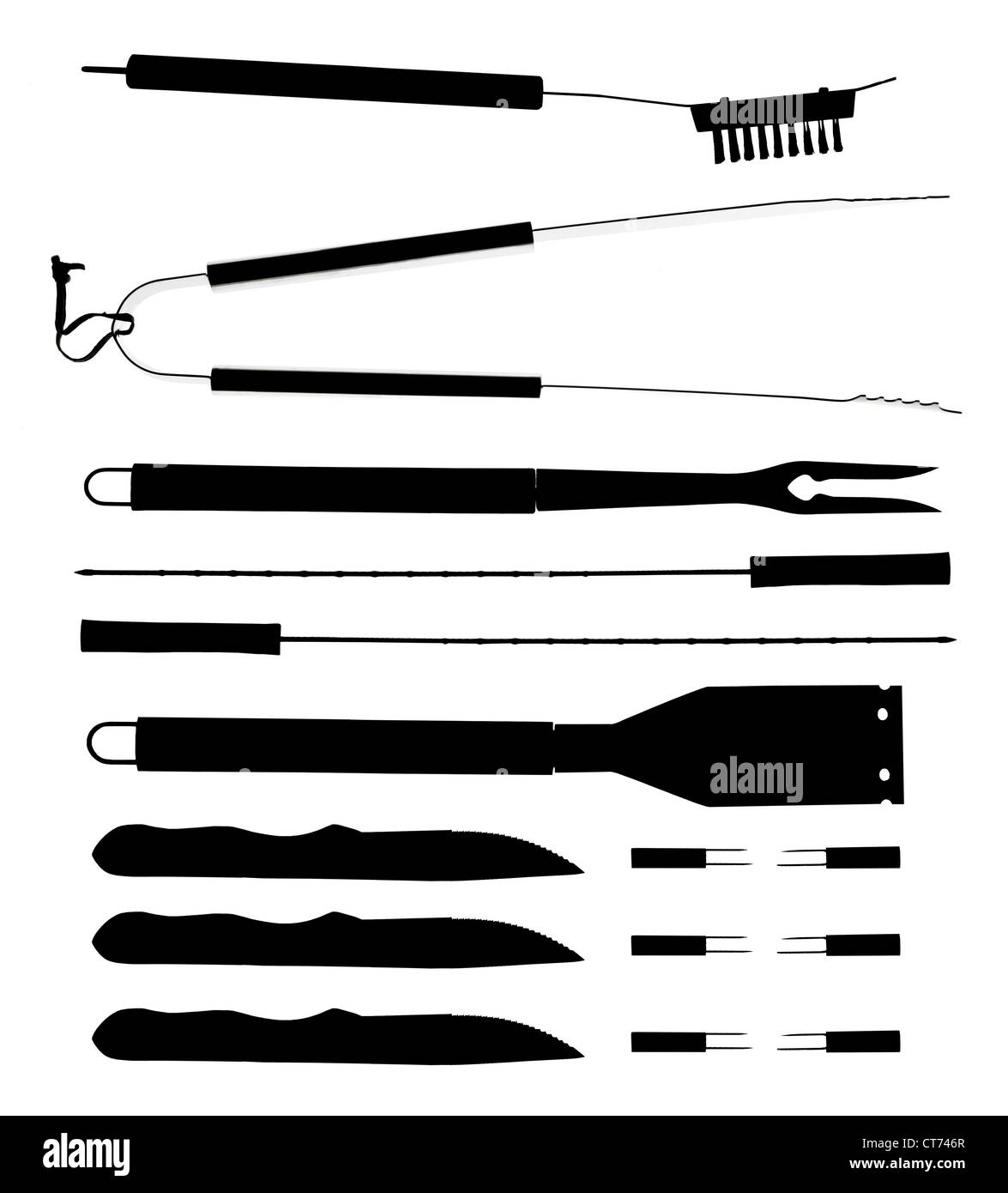 A shadowgram of barbecue tools, (see description Stock Photo - Alamy