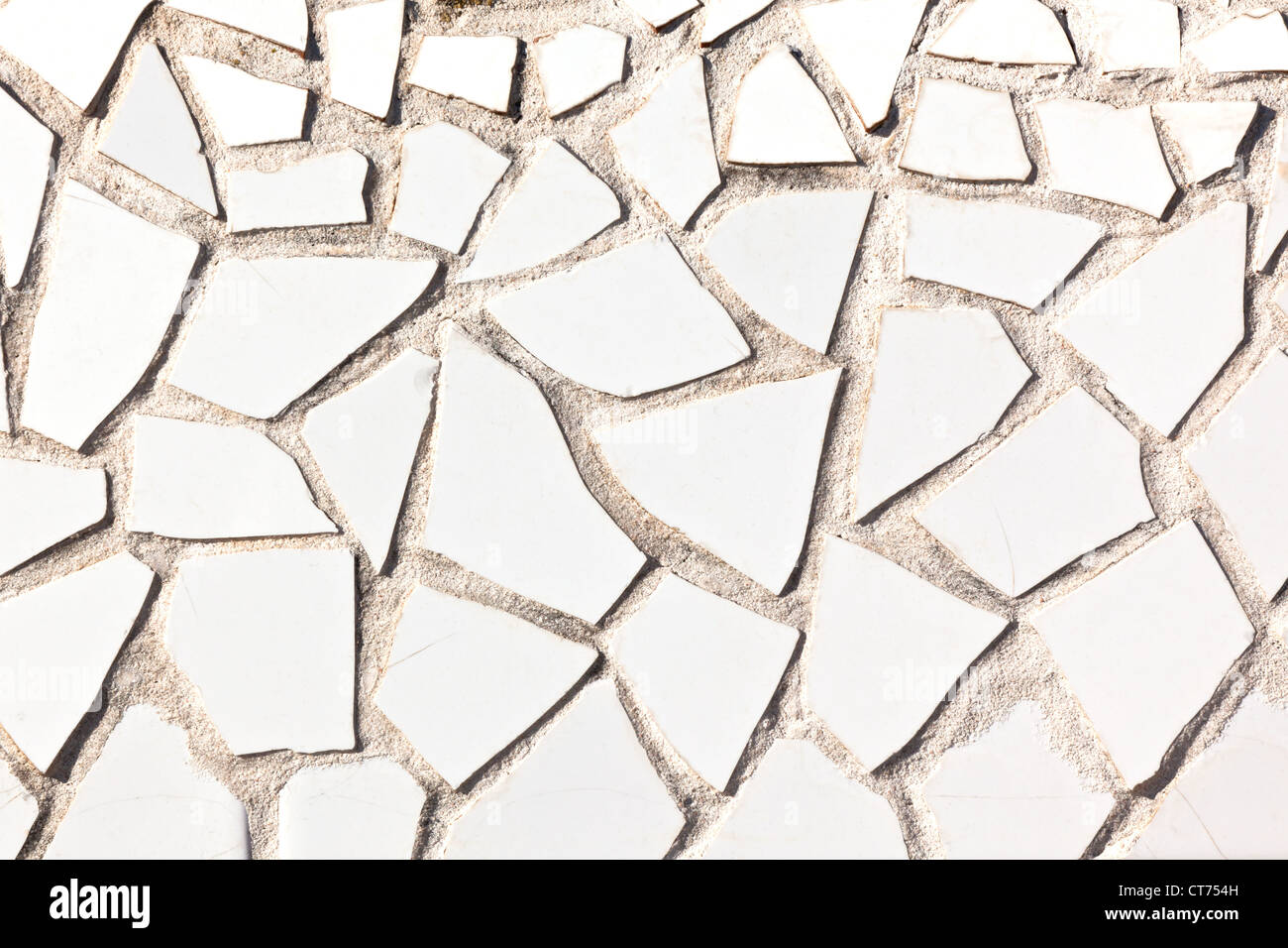 Broken White Tile Mosaic Background. Horizontal shot Stock Photo