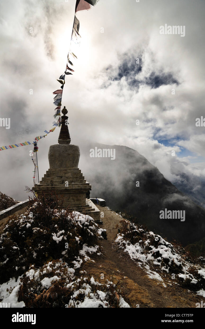 buddhist stupa on mountain in Nepal Stock Photo