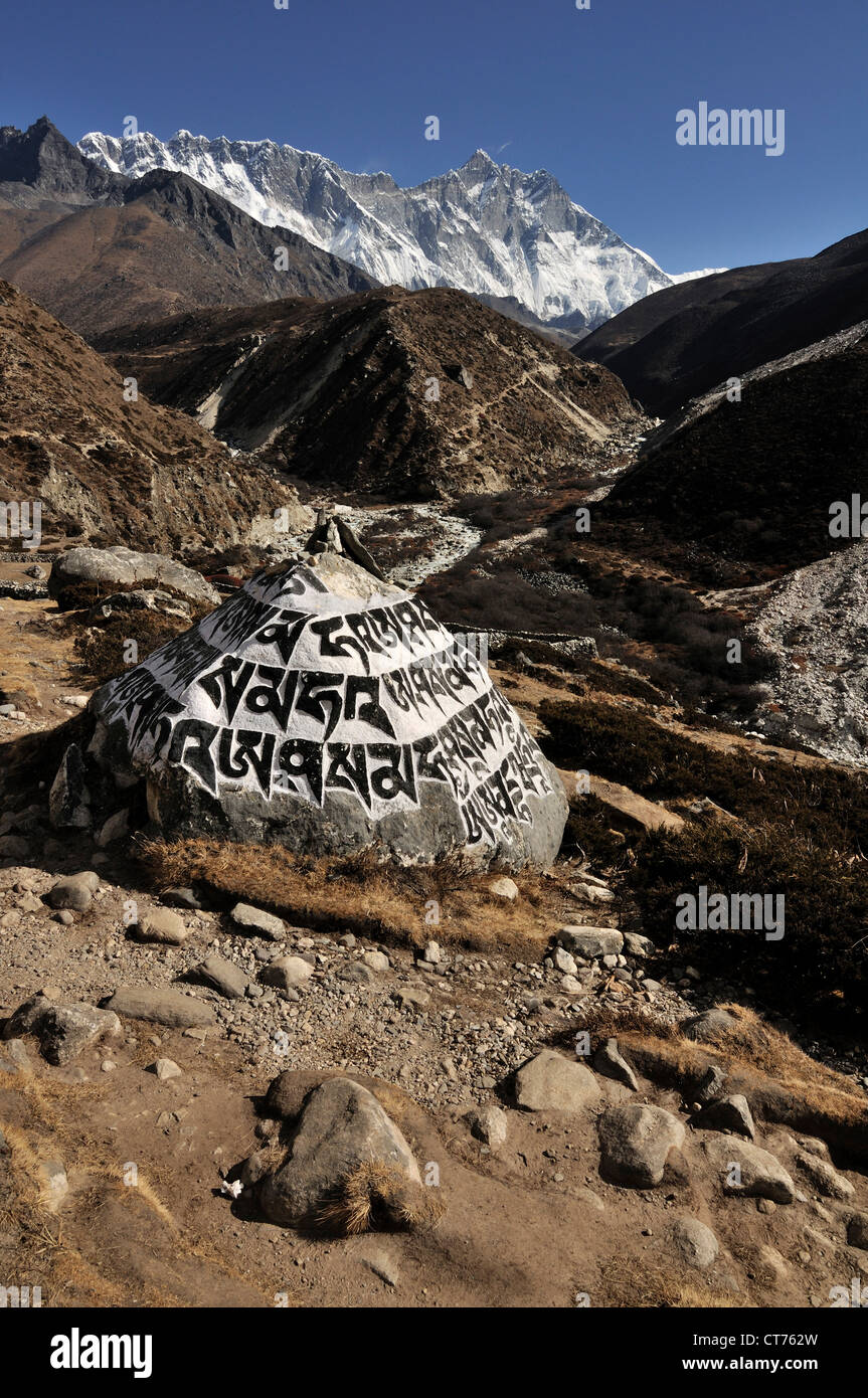 sacred stone in Nepal mountain landscape Stock Photo