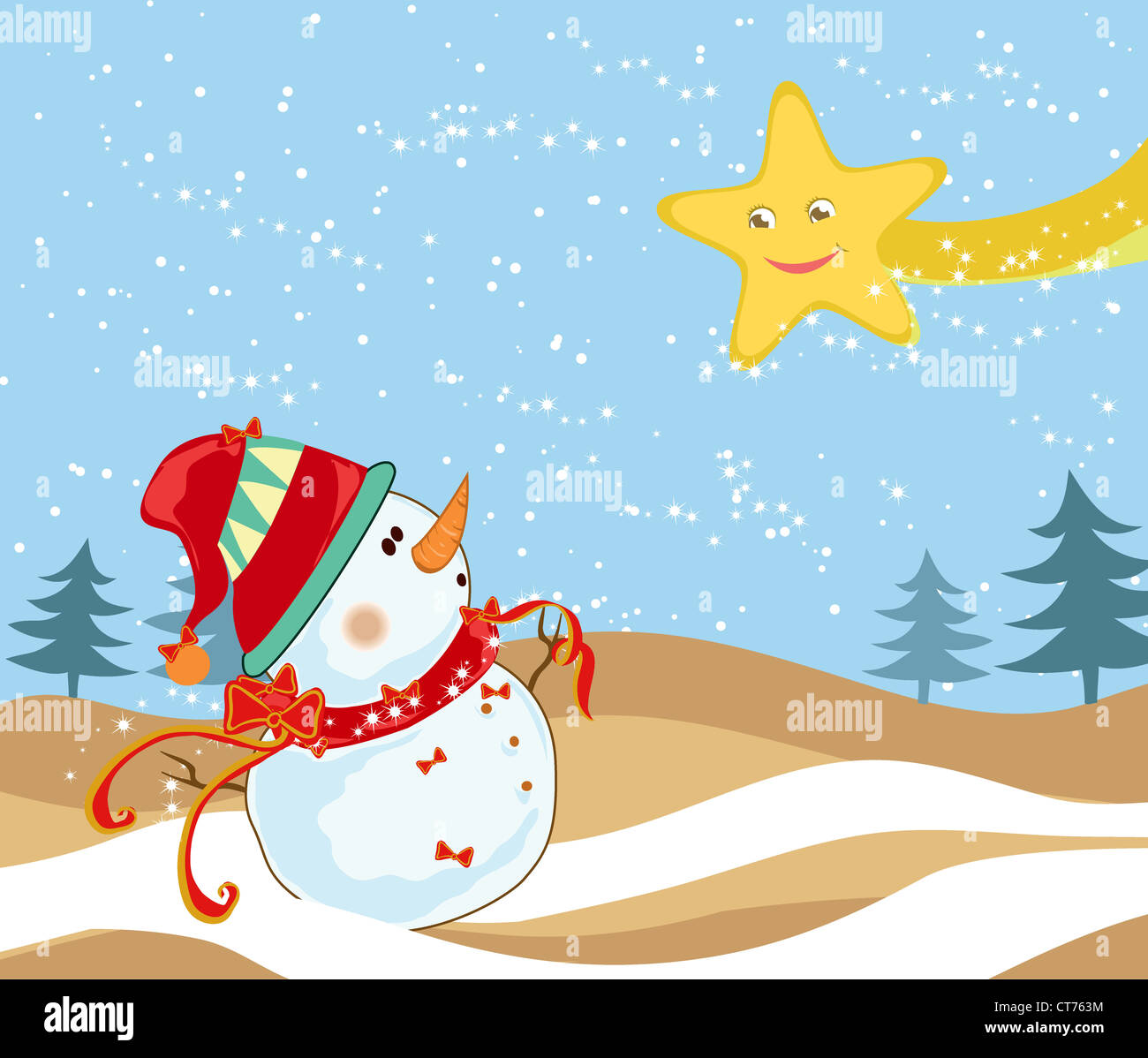 vector winter background with snowman Stock Photo - Alamy