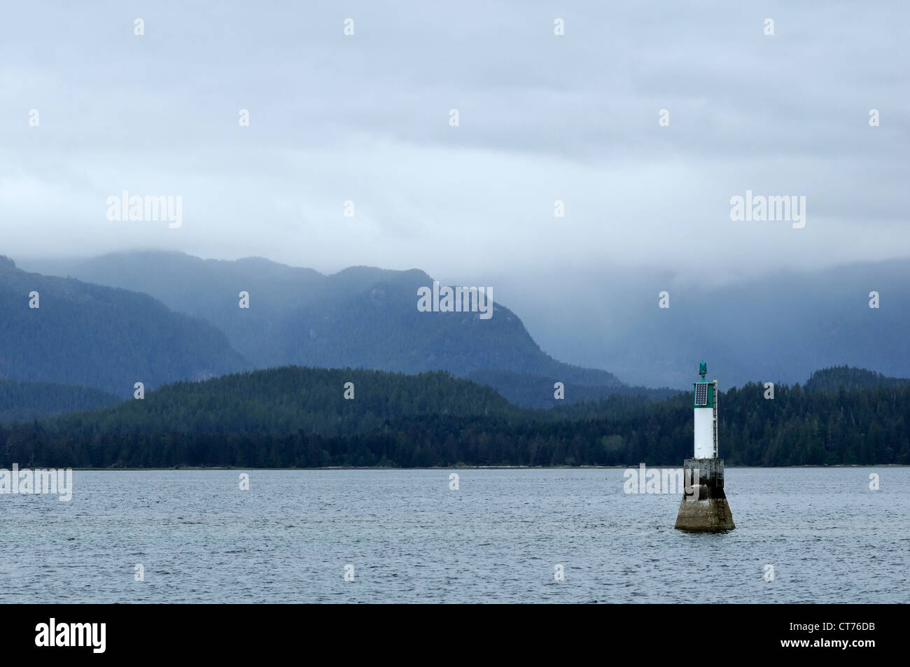 beacon in bay at vancouver island Stock Photo