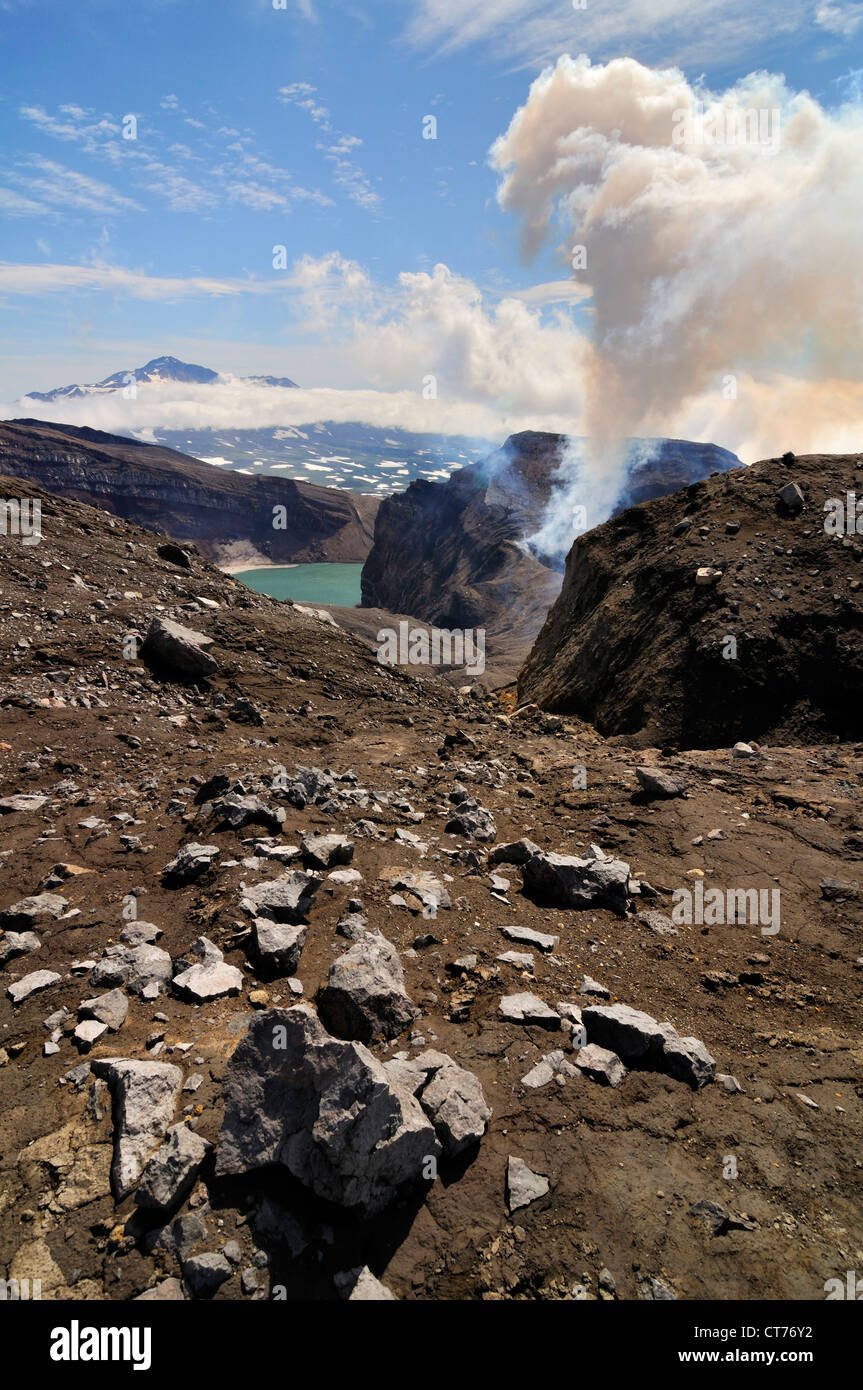 Gorely volcano caldera on Kamchatka Stock Photo