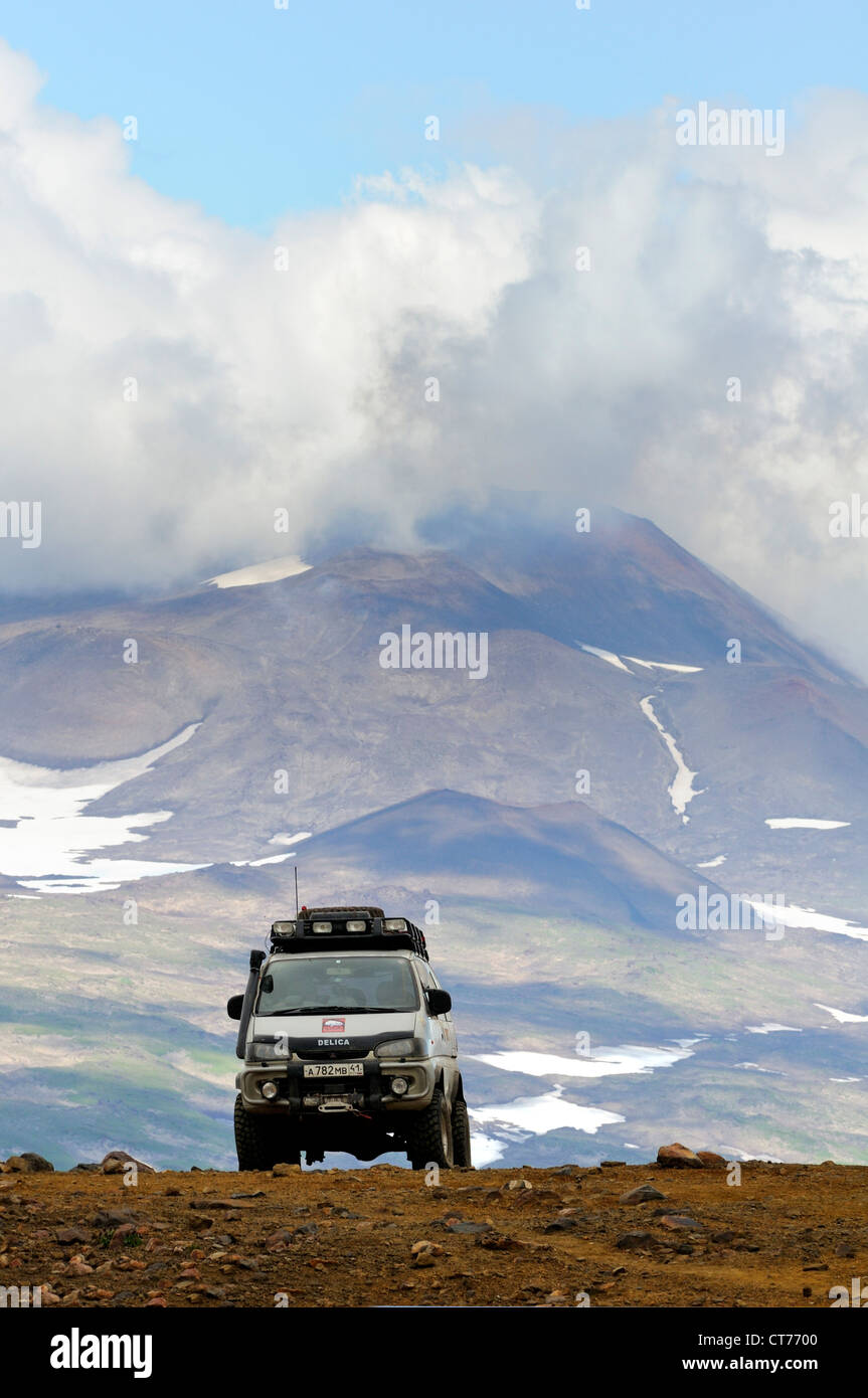 off-road vehicle in Mutnovsky volcano area on Kamchatka Stock Photo