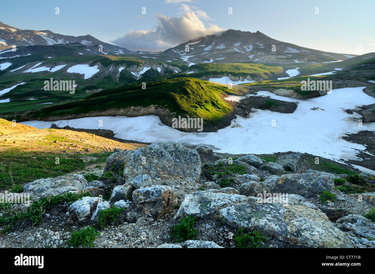 landscape in Mutnovsky volcano area on Kamchatka Stock Photo