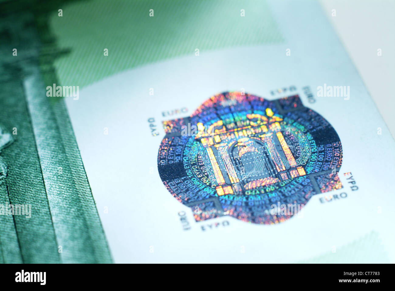 Fragment of a 100-euro certificate Stock Photo