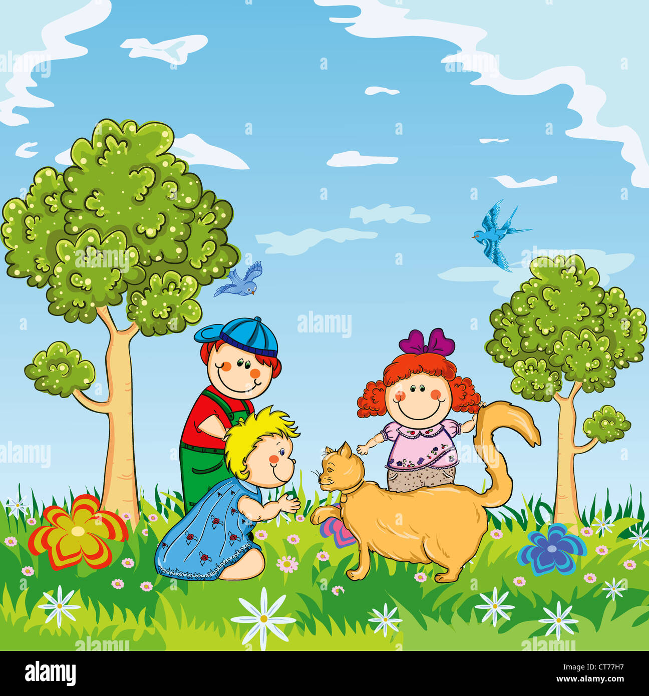 kids playing vector illustration Stock Photo - Alamy