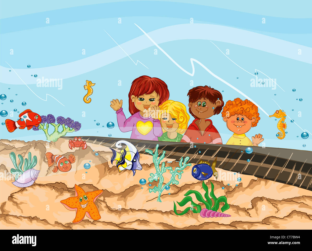 kids at the aquarium vector illustration Stock Photo - Alamy