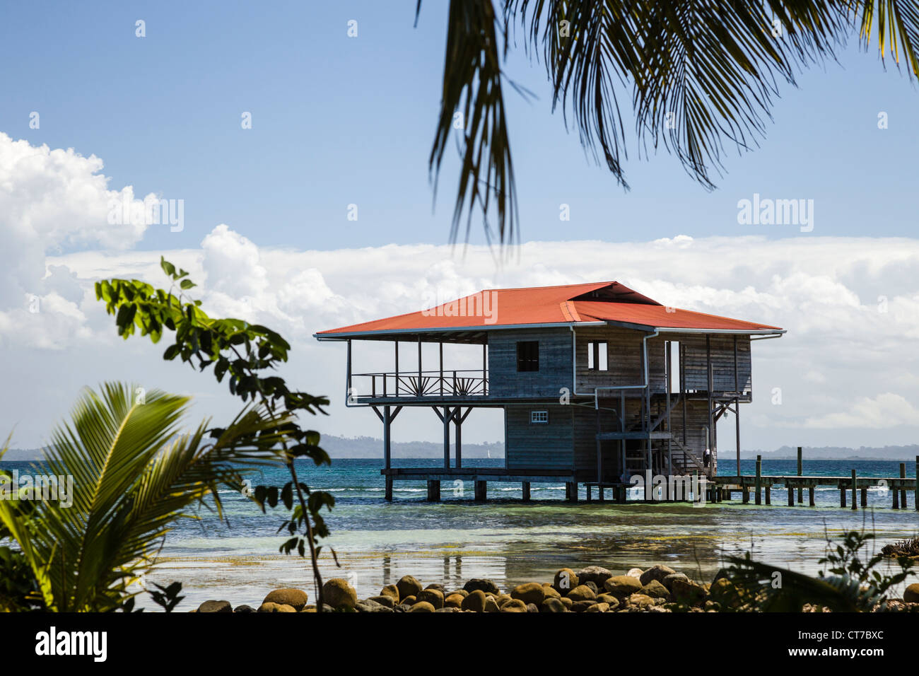 Waterfront home on Isla Carenero, Bocas del Toro Archipelago, Panama. Stock Photo