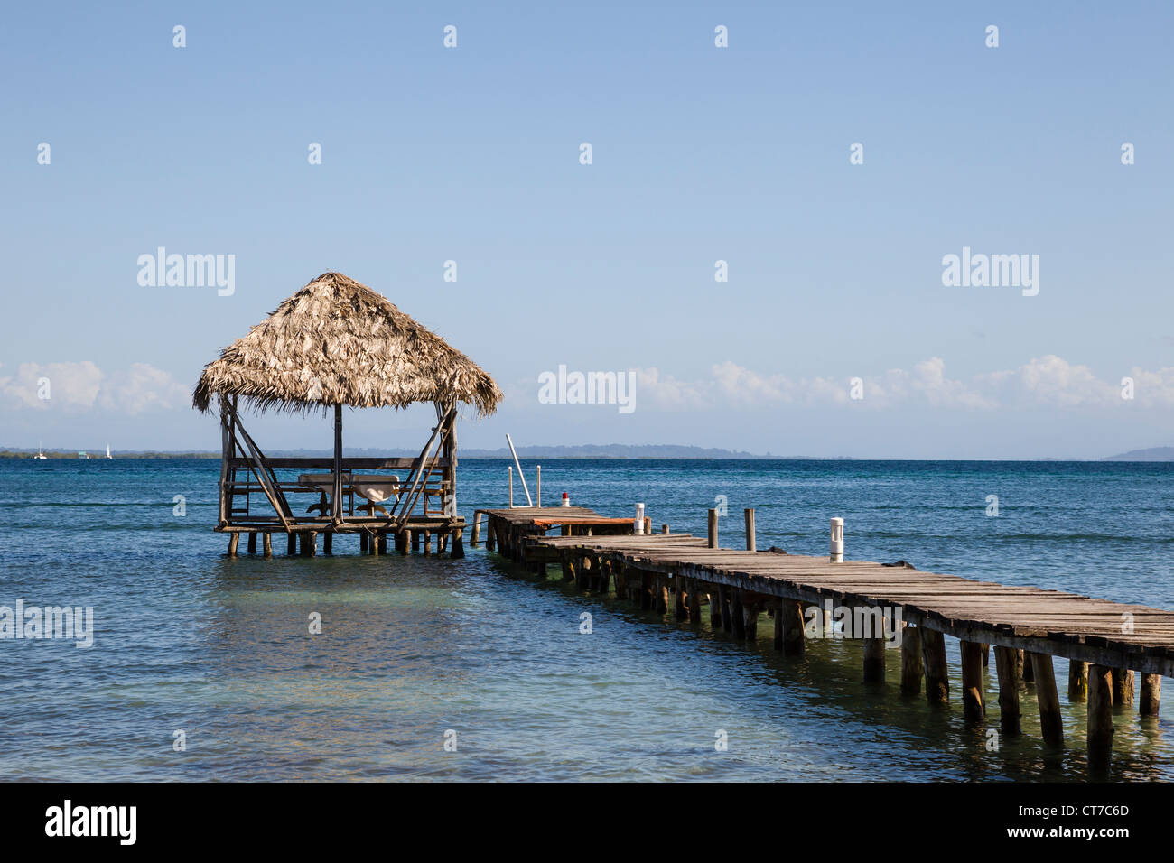 Isla Carenero waterfront pier, Bocas del Toro Archipelago, Panama. Stock Photo