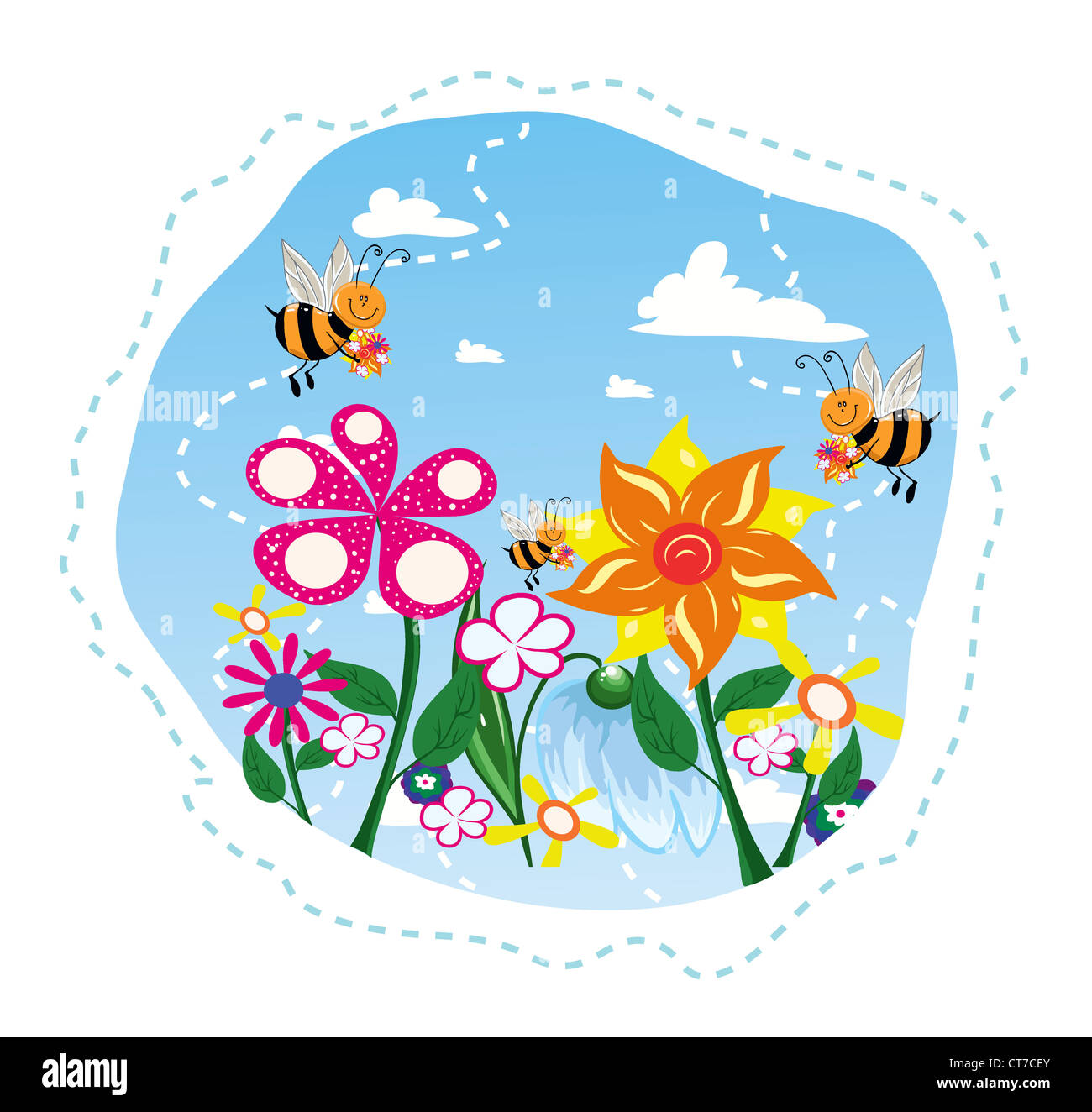 bees in flowers vector illustration Stock Photo