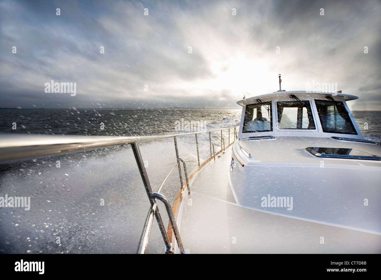 Power boat and ocean spray Stock Photo