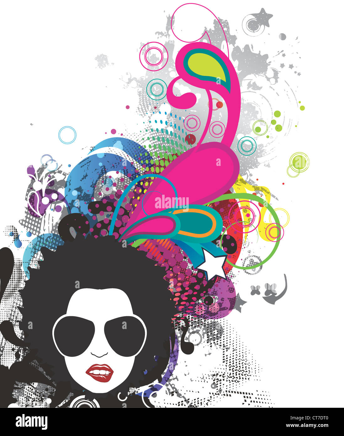 vector funky face with grunge background Stock Photo - Alamy