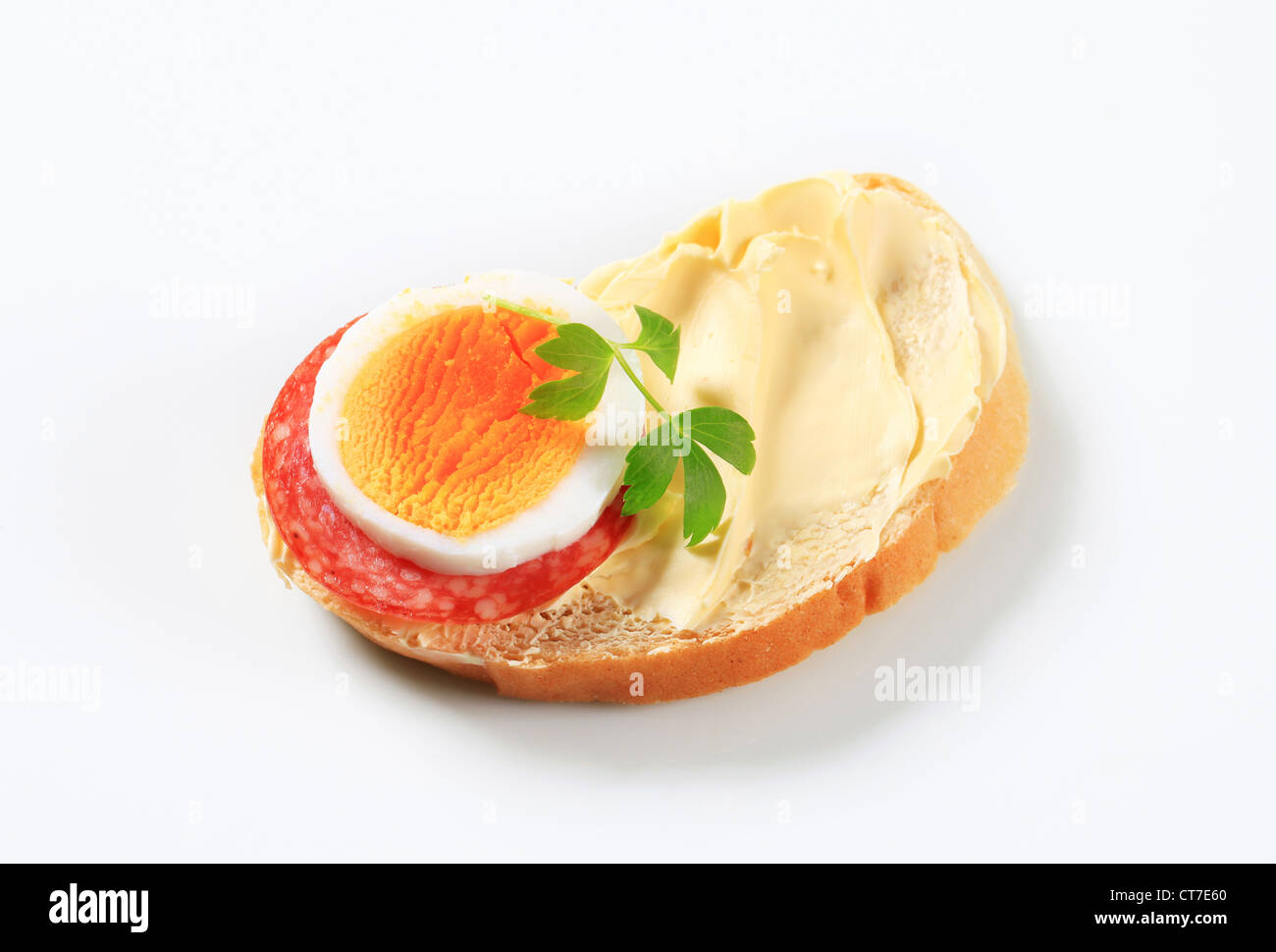 White bread with salami and egg Stock Photo Alamy