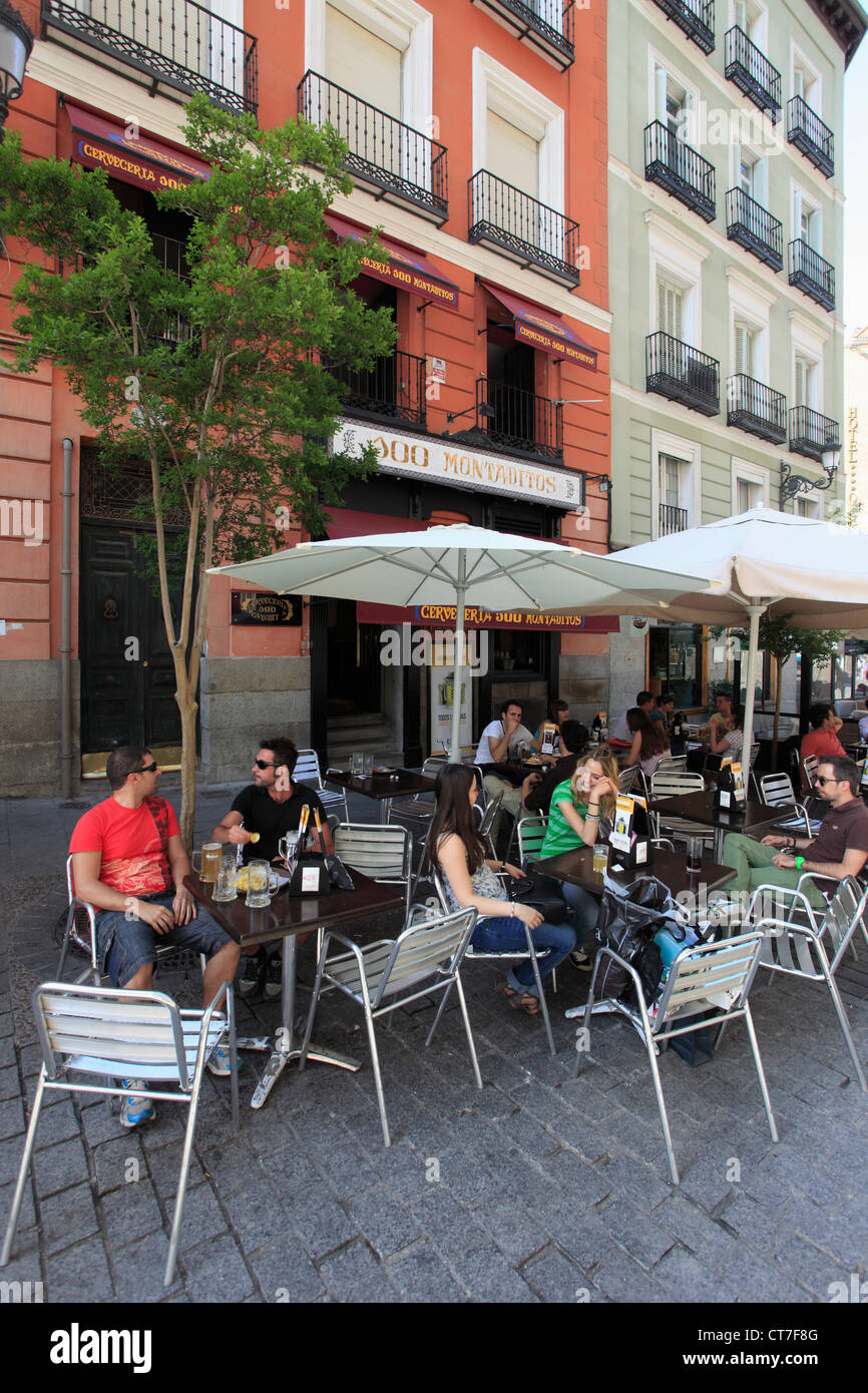 Spain, Madrid, street cafe, people, Stock Photo