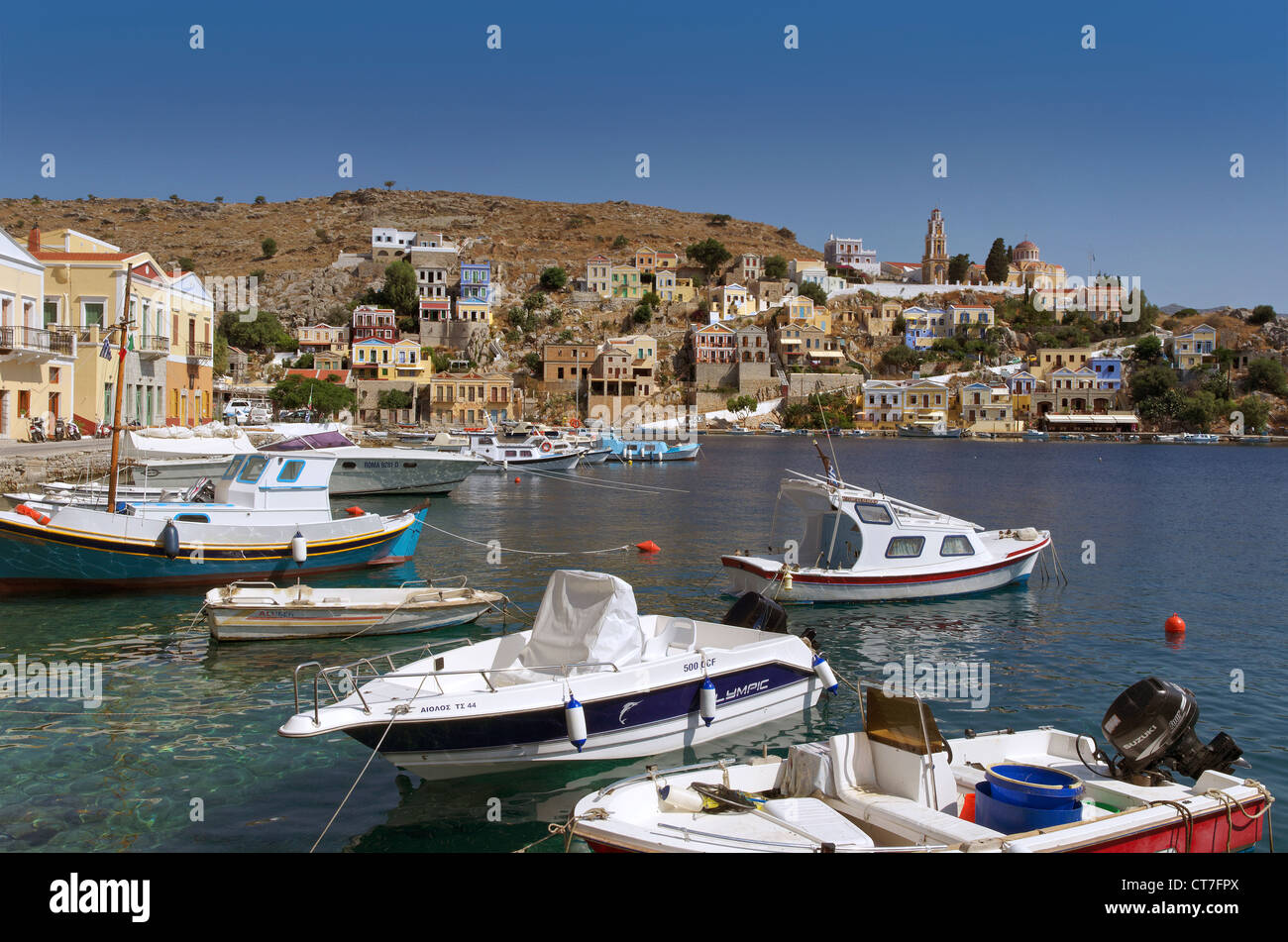 Port of Symi, Greek Island of Symi, Aegean Dodecanese Island Group, Greece Stock Photo