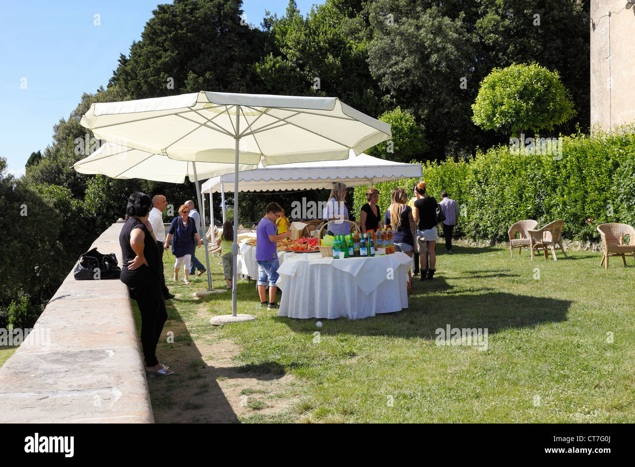 Catering in the park of Villa Caruso, Florence Stock Photo
