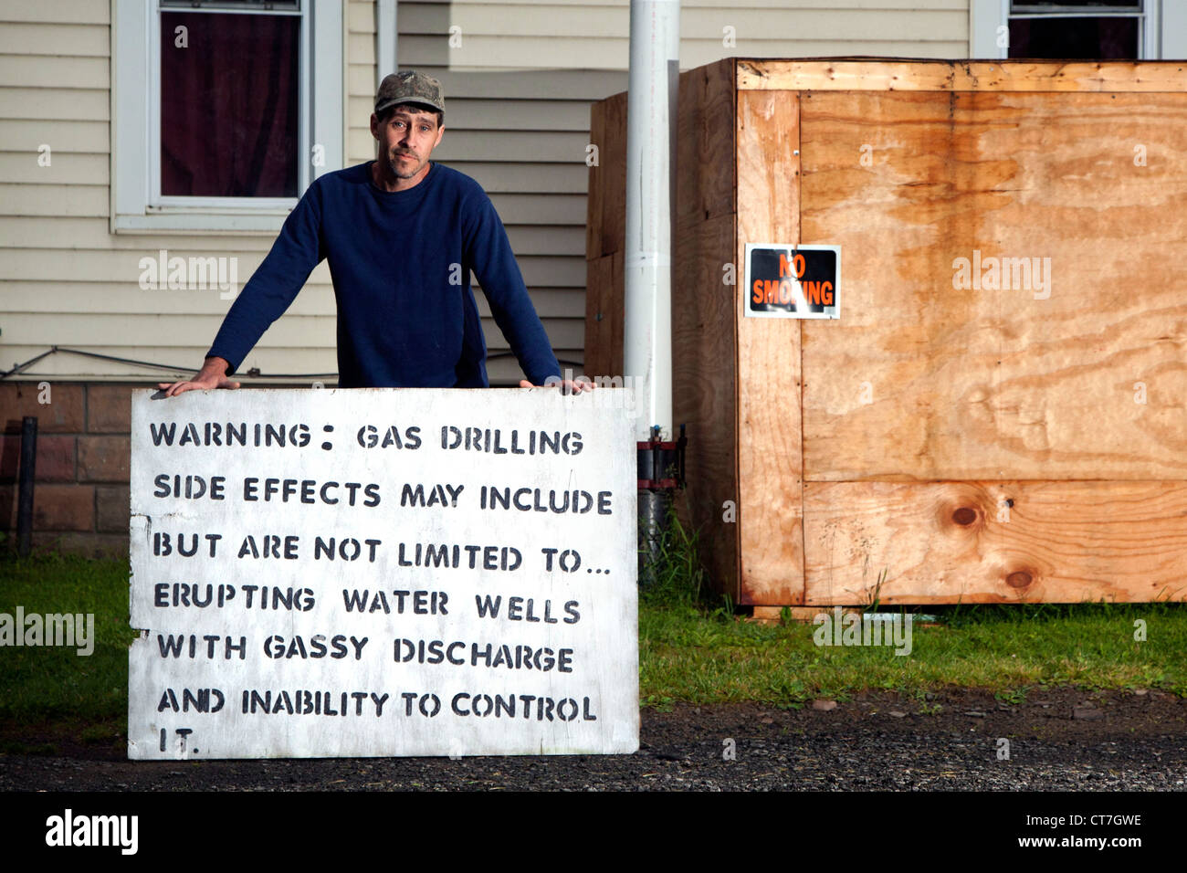 Matt Manning outside his home in Lenox, PA. He claims his well has been polluted by hydraulic fracturing . Stock Photo