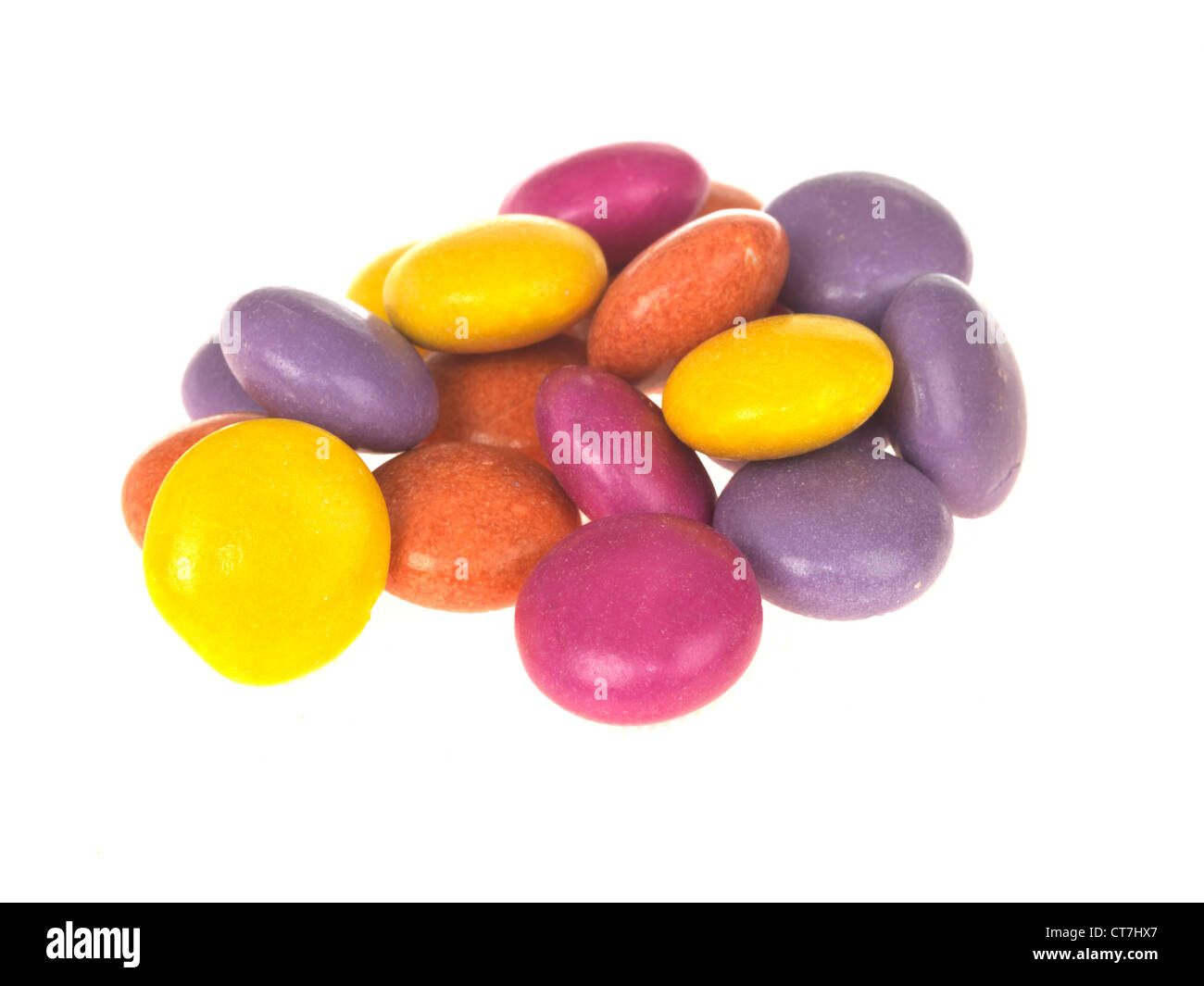 Colourful Candy Coated Milk Chocolate Sweets Isolated Against A White Background With A Clipping Path And No People Stock Photo