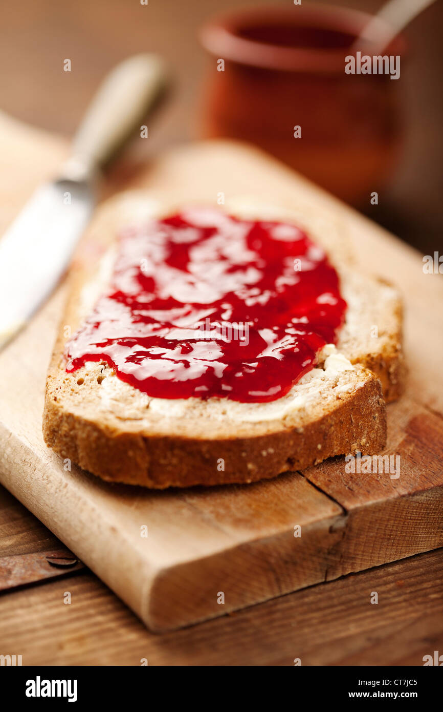 bread with strawberry jam Stock Photo