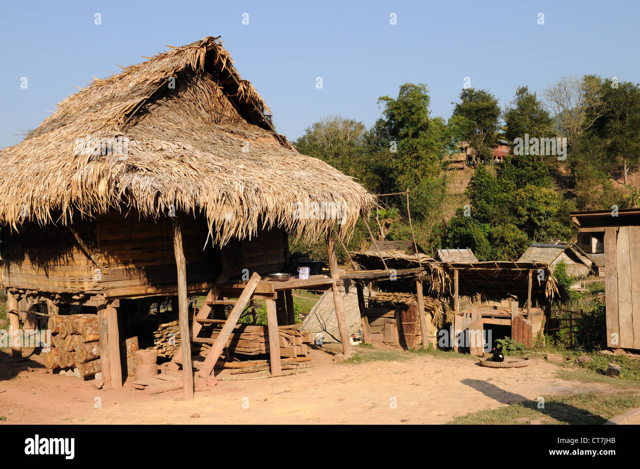 Traditional Lao homes Ban Chaluensouk Khmu Village Northern Laos Stock Photo