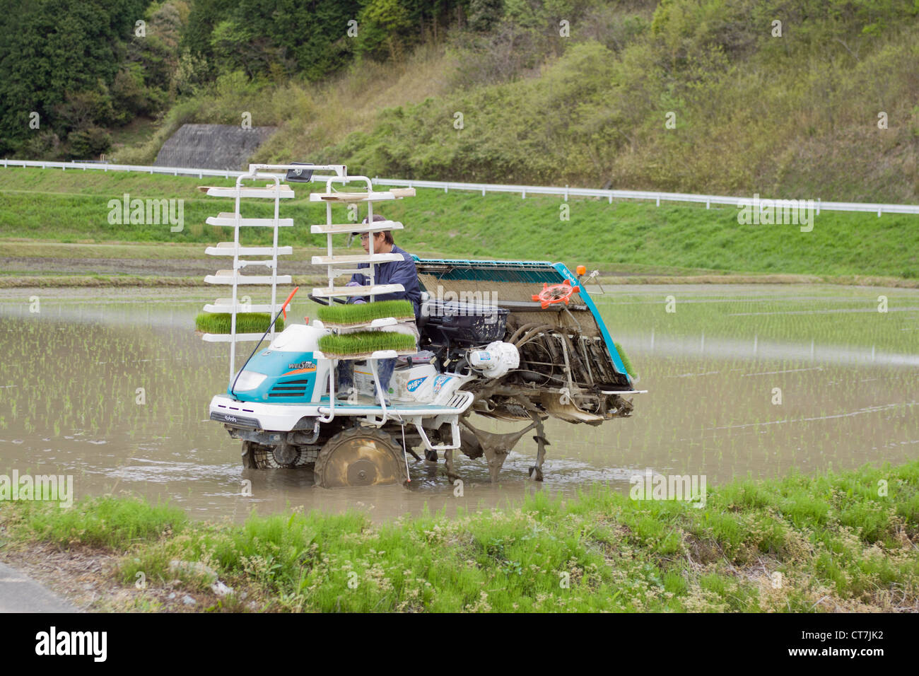 Rice planting machine common in rural Japanese agriculture. Stock Photo