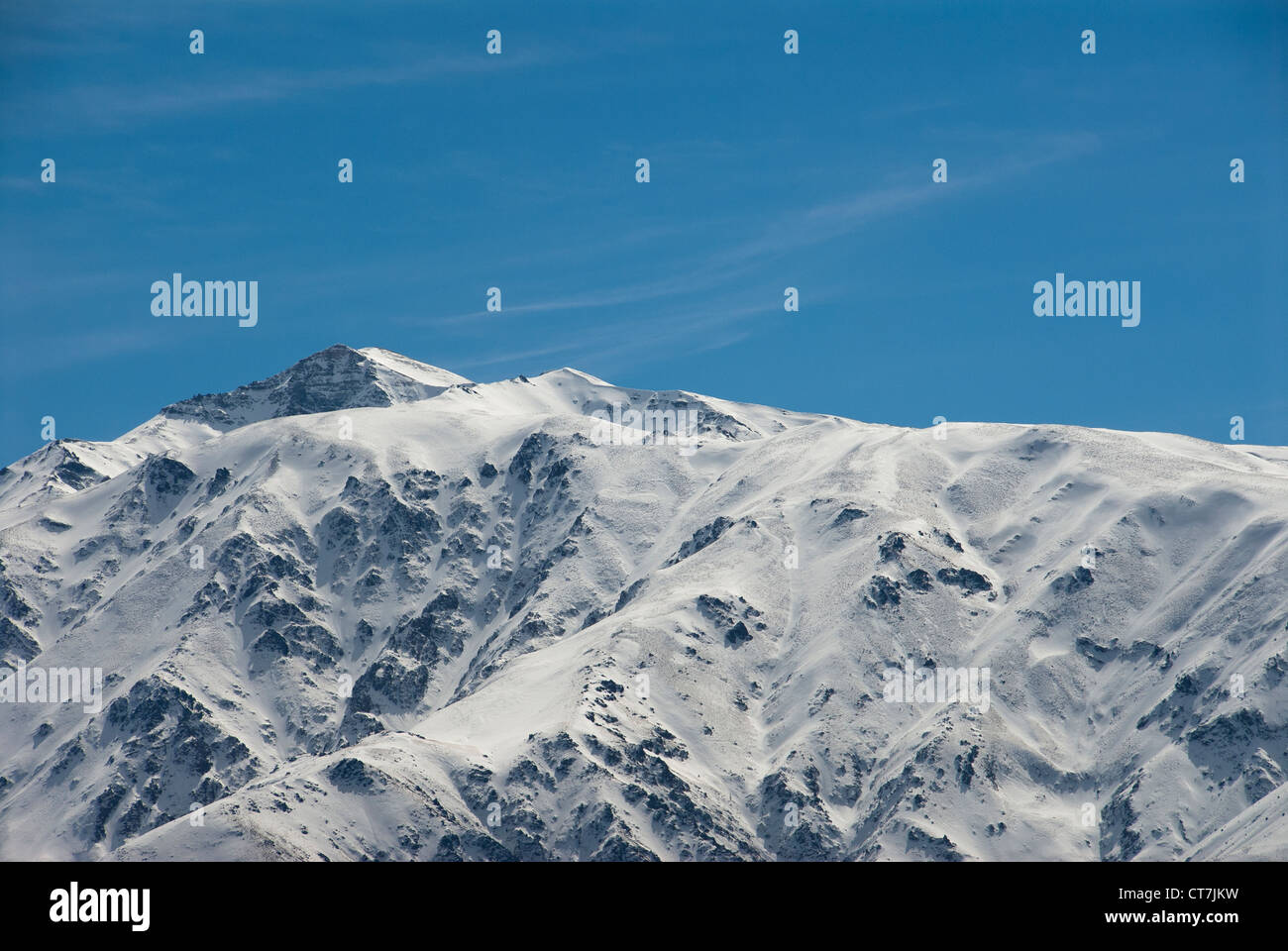 View of the Snowed peaks of the Alborz Mountain Range, Alamut, Iran Stock Photo