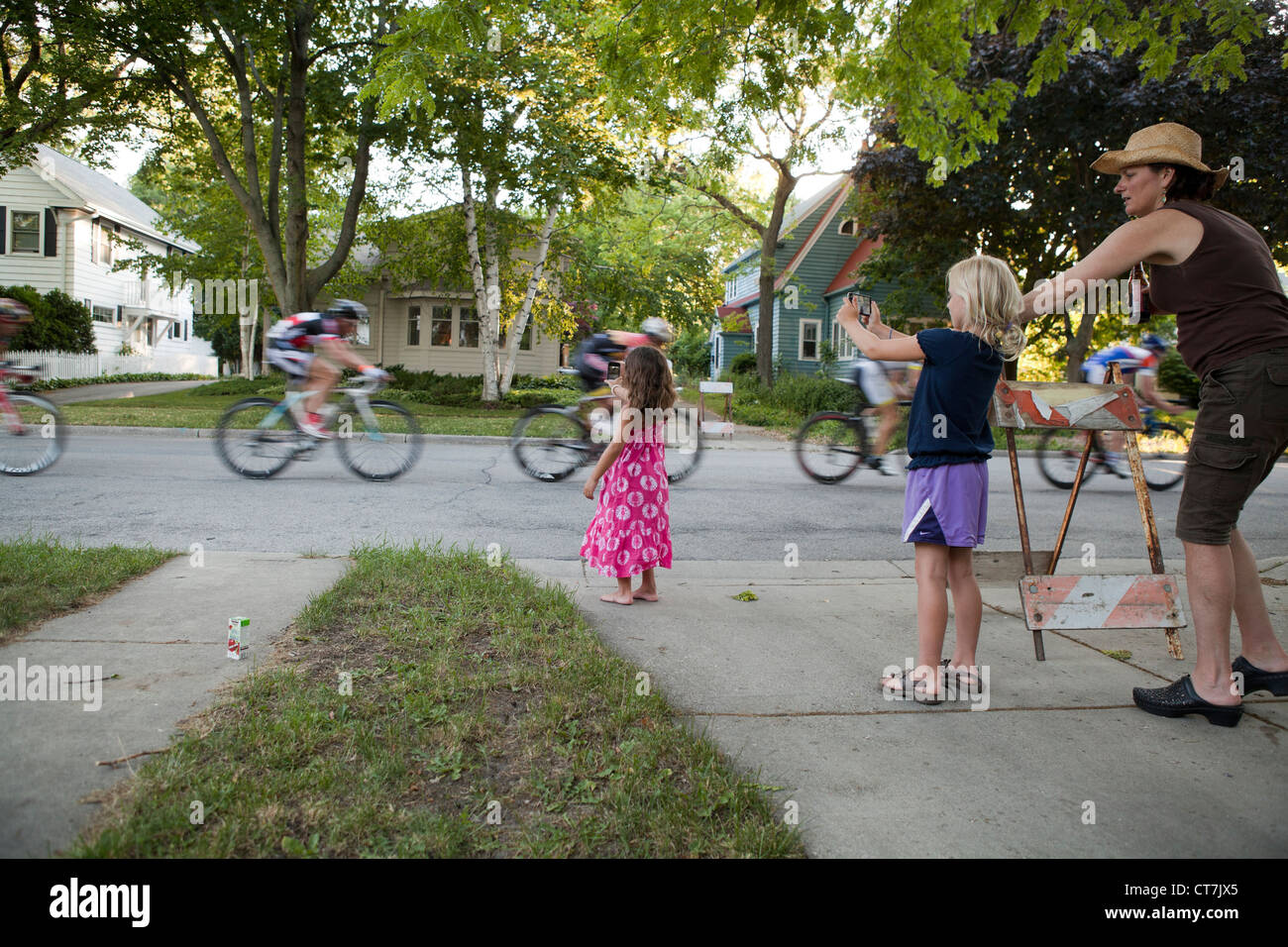 The Shorewood, Wisconsin Criterium is an annual event on the streets of this village. Stock Photo