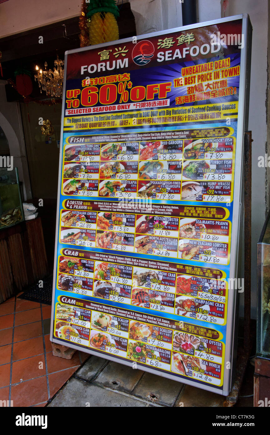 Seafood Menu, Boat Quay, Singapore, Southeast Asia Stock Photo Alamy